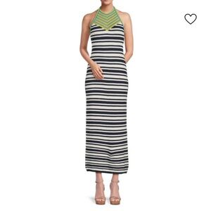 Ramy Brook Navy and White Striped Maxi Dress